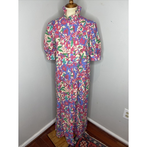 NWOT Tuckernuck Hyacinth House Magenta Multi Floral Ruffle Collar Louisa Dress M - Picture 3 of 12